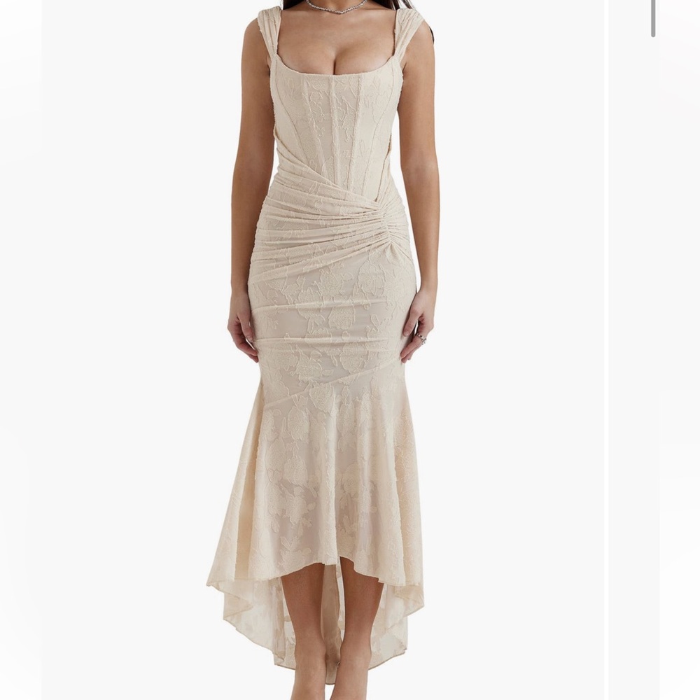 House of CB Cream High Low Lace Skirt